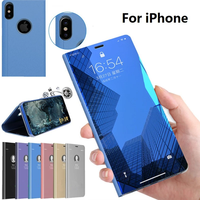 

View Smart Mirror Phone Case For Apple Iphone 5 5S 6 6S 7 8 Plus Flip Cover For Iphone X XR XS MAX Leather Back Case Coque etui