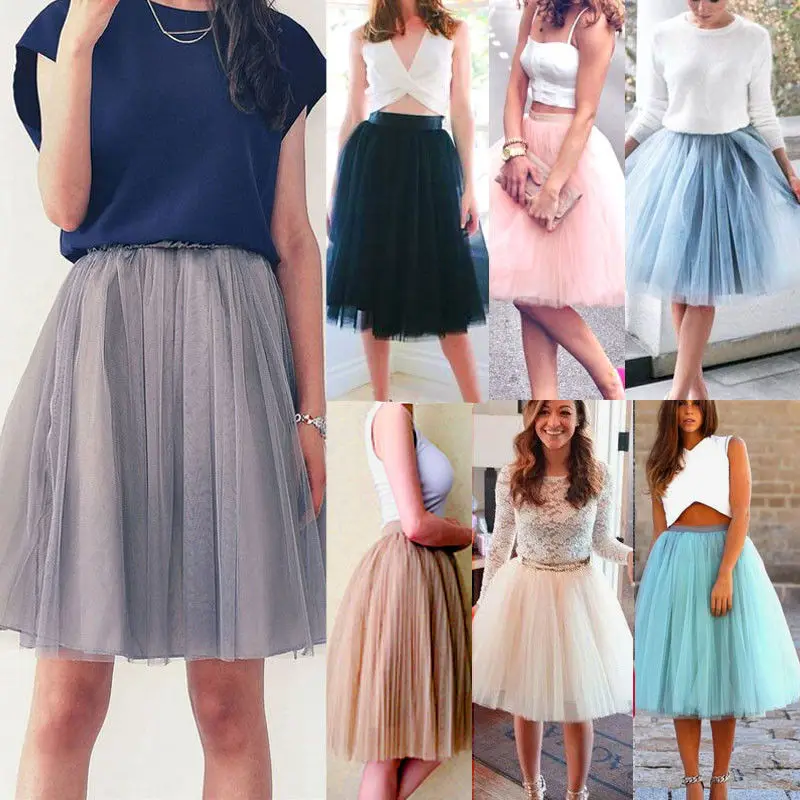 

4 Layers Tulle Skirts Women Fashion 2019 High Waist Pleated Summer Skirt Female Tutu Midi Skirt Petticoat Black White 7 Styles