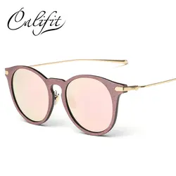 CALIFIT Винтаж круглый розовый солнцезащитные очки зеркало Для женщин Брендовая Дизайнерская обувь солнцезащитные очки для женщин Роскошные