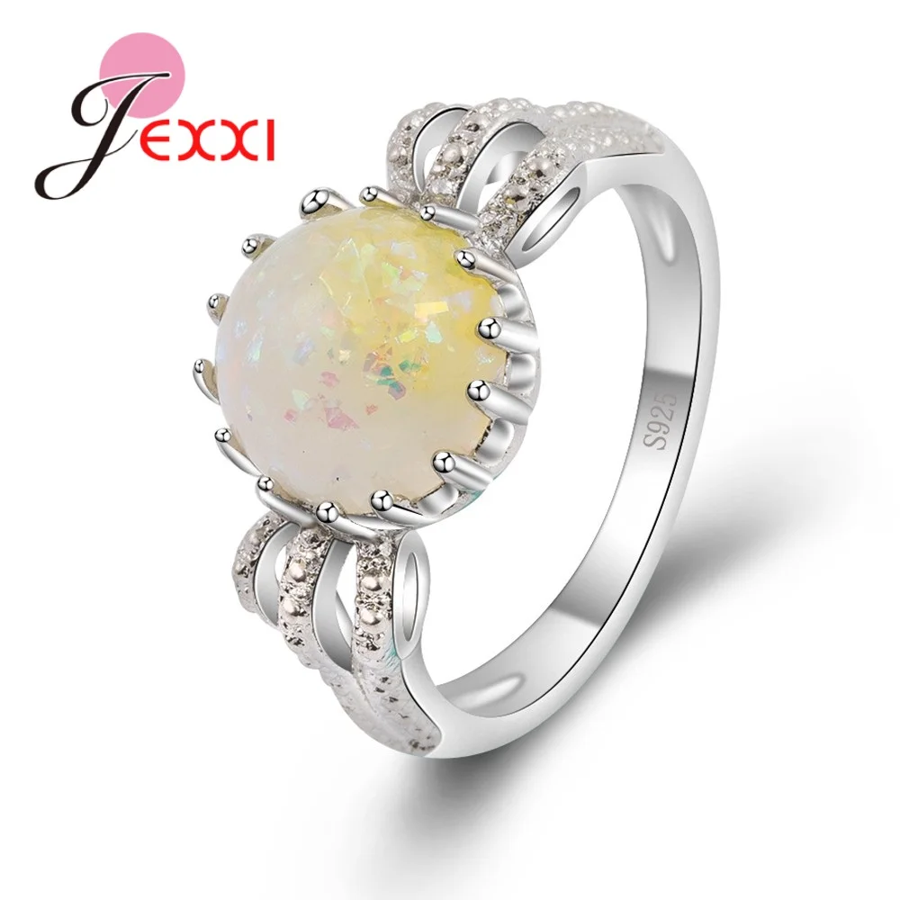 Unique Yellow Round Opal Rings 925 Sterling Silver Cubic Zirconia For Women Shiny Birthday Party Gifts Novel Chioces | Украшения и