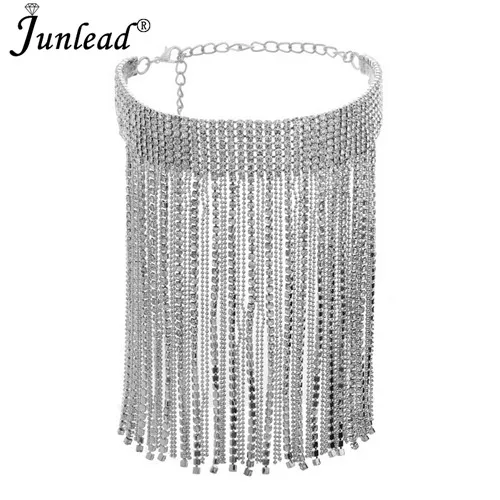 Junlead, новинка, модный чокер Макси Bijoux для женщин,, массивная Серебряная цепочка с кисточками, ювелирное изделие, роскошный кристалл, колье, ожерелье - Окраска металла: silver