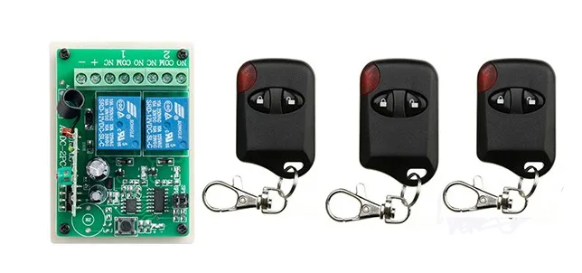 

DC12V 2CH RF wireless remote control switch system teleswitch 3X Transmitter + 1 X Receiver Learning code 315/433MHZ