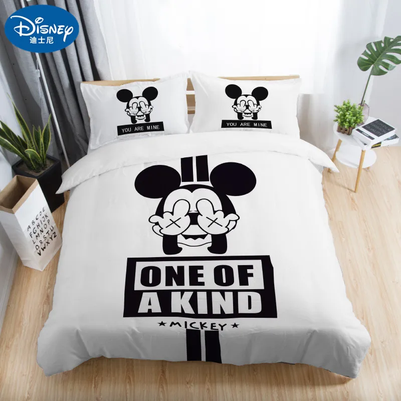 3pcs Black White Bedding Set Mickey Minnie Duvet Cover Home textile Couple wedding Quilt Set Adult Double Bedding Sheets gift