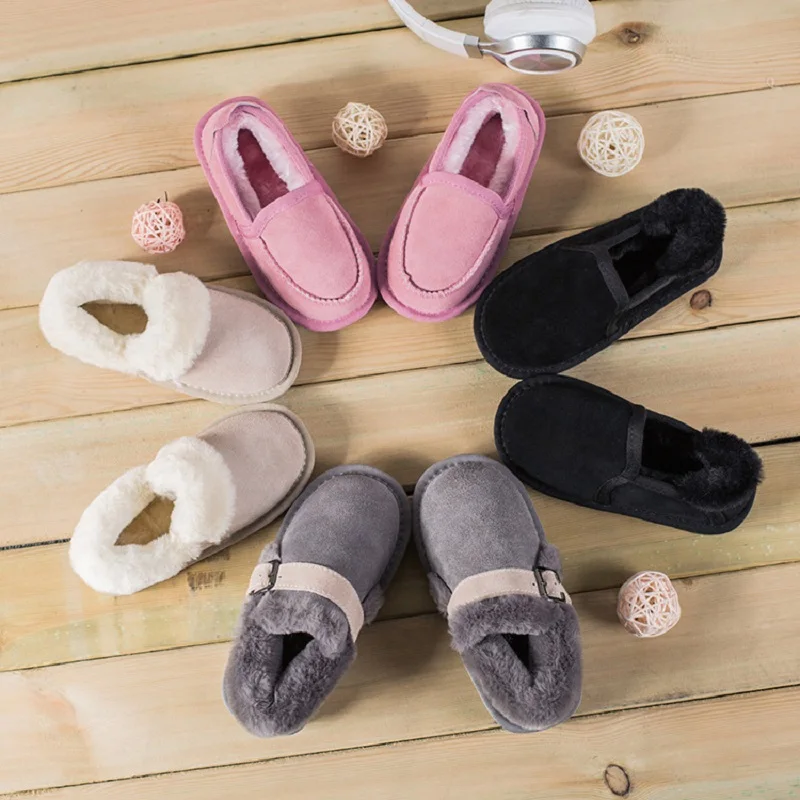 

Children Spring Autumn Single Shoes for Girls Boys Cotton-padded Shoes Fur Warm Comfortable Shallow Casual Shoes Pink Gray Black