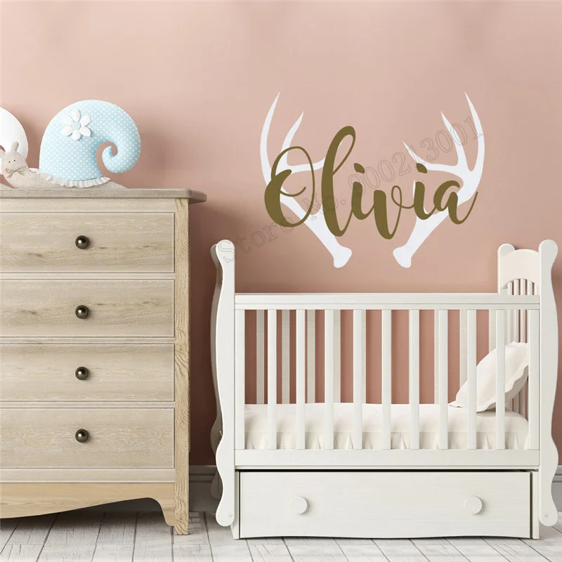 

Art Wall Sticker Personalized Deer Antlers Name Wall Decoration Vinyl Art Removeable Ornament Design Decal Hunting LY194