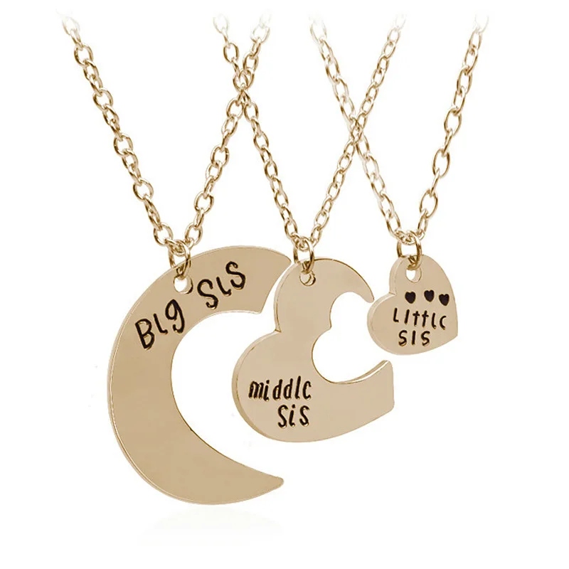 2 или 3 ожерелья лучшие друзья наборы для женщин дружба сшитые буквы кулон в форме сердца ожерелье женское металлическое ожерелье подарок - Окраска металла: 3pcs Sister Gold