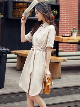 

Dress Smart Smoked French High Summer 2020 New Women's Korean Edition Temperament Long Short Sleeve Stripe Fairy