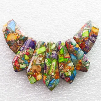 

7pcs Beautiful Rainbow Sea Sediment Stone & Pyrite Pendant Bead Set
