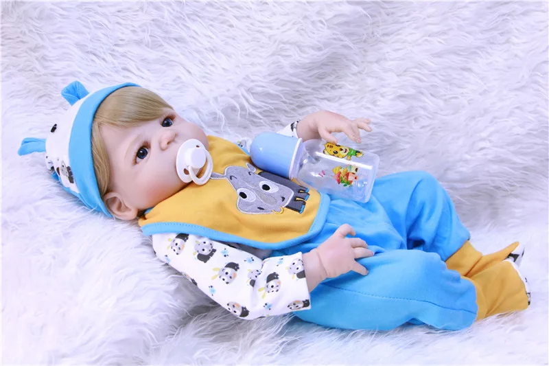 Dollmai 22 "всего тела силиконовые куклы Reborn Bebe Для мальчиков и девочек Reborn bonecas может ввести воды светлые волосы парик подарок для ребенка куклы