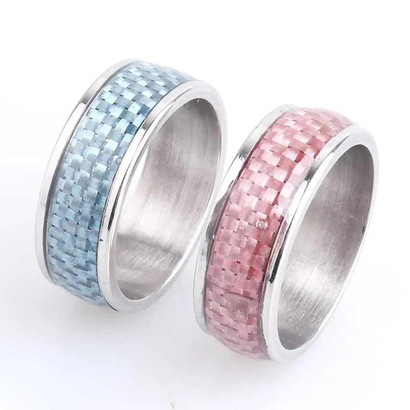 

7mm red blue grid 316L Stainless Steel wedding rings for men women wholesale