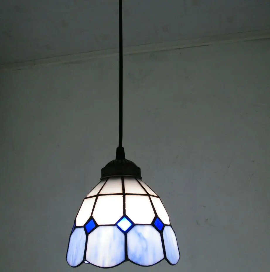 6 corridor Simple Art Pendant Lights Mediterranean blue white pattern Handmade Multicolored Glass Tiffany LAMP Corridor