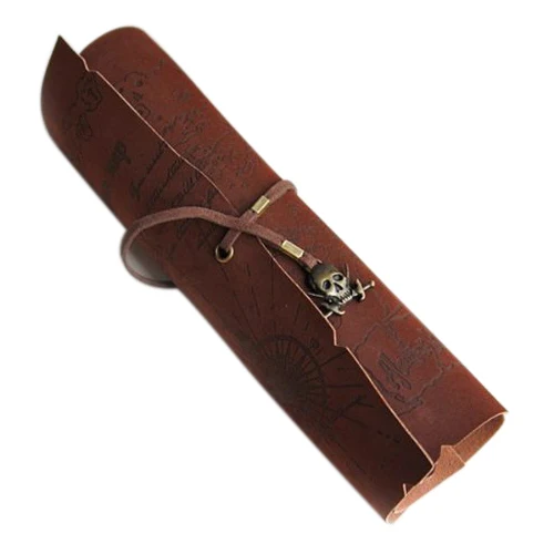 

SOSW-1pcs Retro Vintage PU Leather Pirates Map Engraved Pencil Roll Up Case Bag Pen Pouch