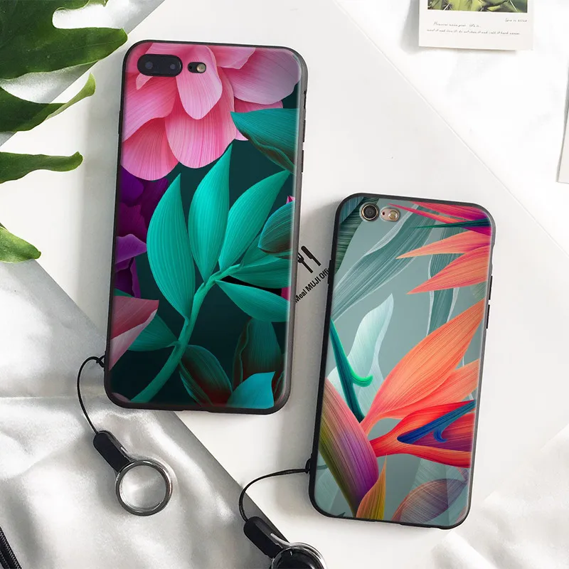 

Colorful Floral Plants Green Leaves Soft Silicone Phone Case Cover Shell For Apple IPhone 6 6S 6Plus 6sPlus 7 7Plus 8 8Plus X