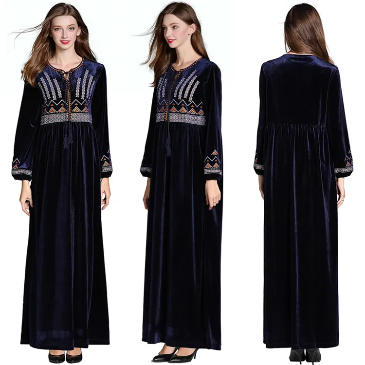 Рамадан Турция одежда из Дубая для женщин Elbise женщины мусульманский Арабский исламский Ближний Восток этнический принт абайя с длинным рукавом DressY57