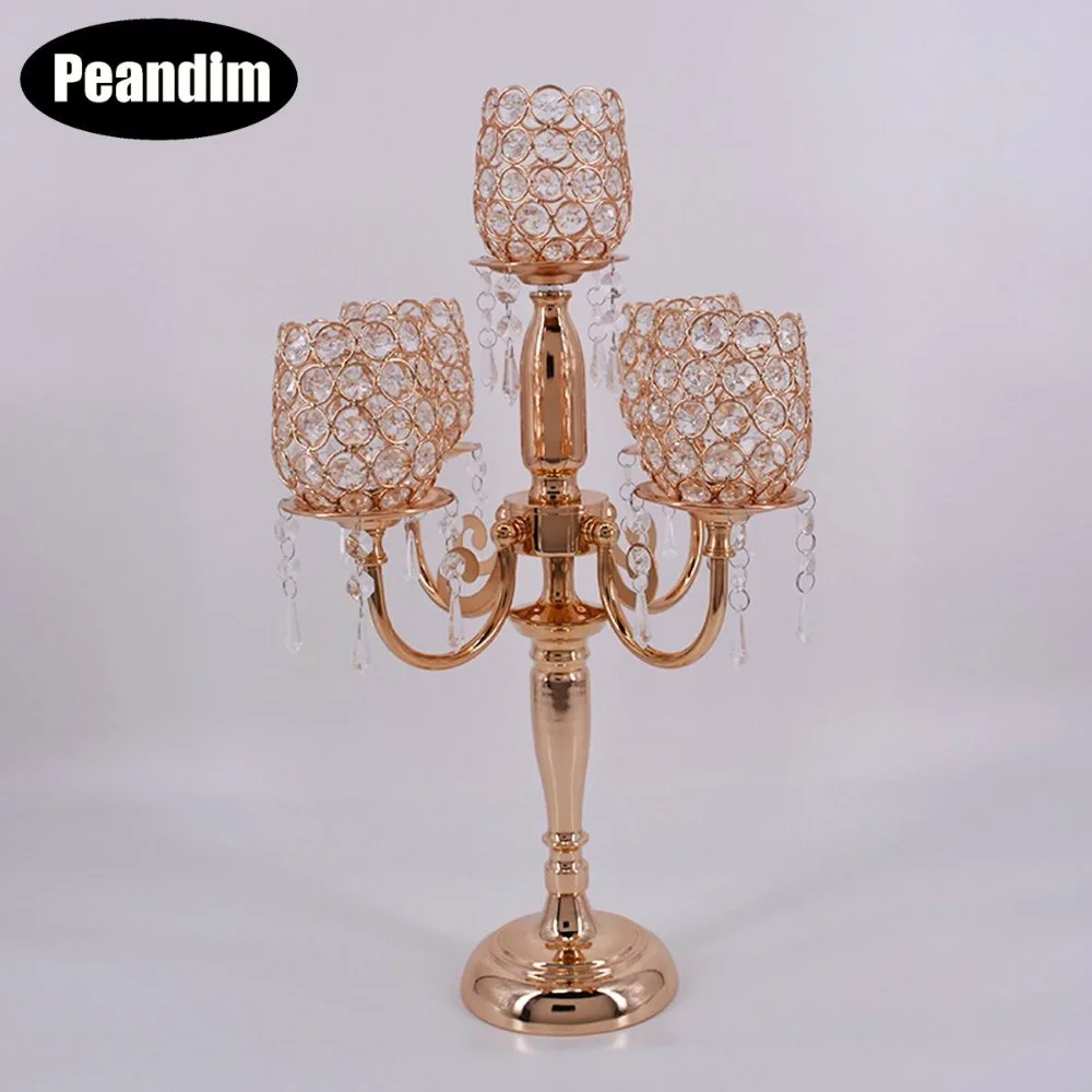 PEANDIM 54cm Tall Crystal Candle Holders Wedding Candelabra Centerpiece