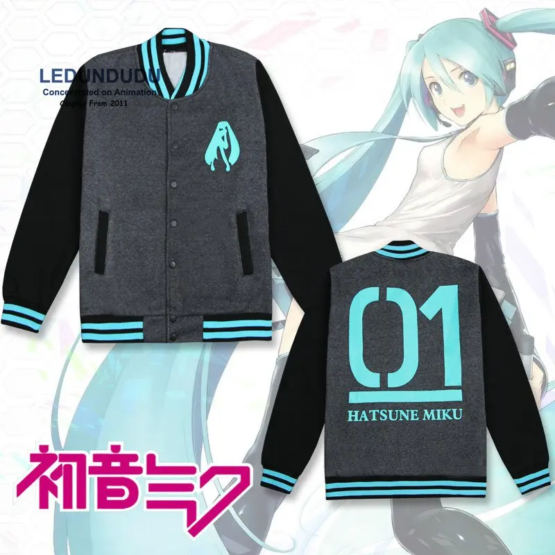 

VOCALOID Hatsune Miku Baseball Uniform Cosplay Costumes Cardigan Hoodie Thickening Jackets Casual Sweatshirts Coat for Winter