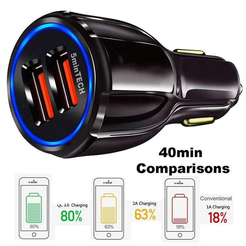 عالمي مزدوج USB شاحن سيارة 9 V ، 12V-1.8A 5 V 3.1A QC3.0 سريع السريع شحن مصباح ليد المزدوج 2 منفذ USB للسيارة مهايئ شاحن