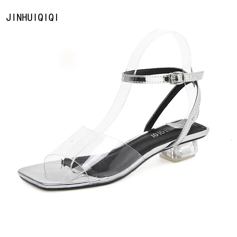 4cm Low Heel Shoes Comfortable PVC Transparent Shoes Summer Open Toe ...