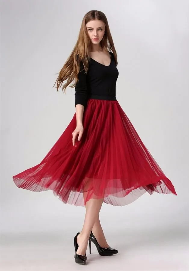 Новая весенне-Летняя женская Тюлевая юбка средней длины европейские Стильные, элегантные женские плиссированные юбки-пачки с высокой талией