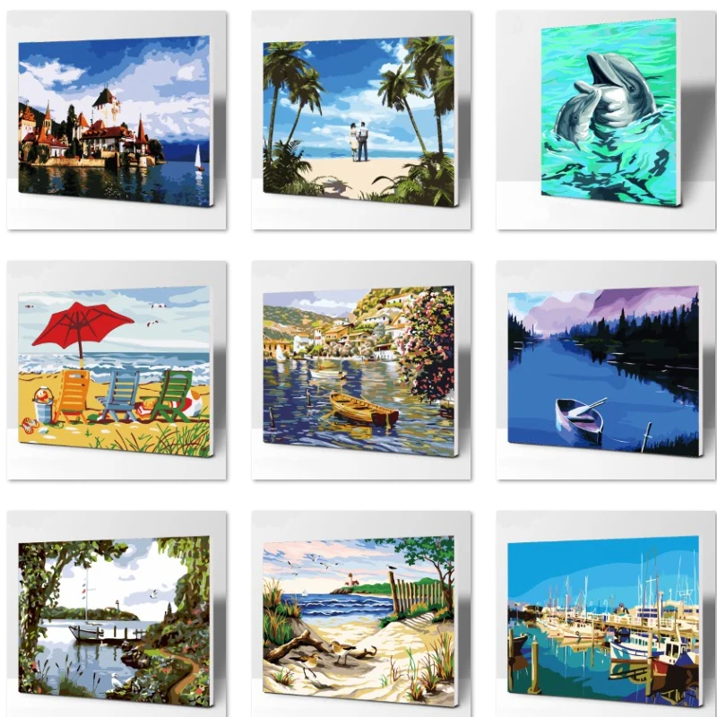 

The waterscape number Oil Painting Wall Pictures For Living Room Canvas seascape Digital painting No frame Home Decoration