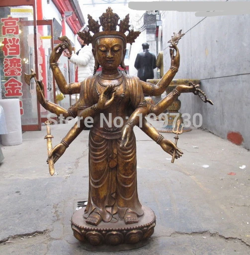 

002877 40"Tibetan Buddhist Bronze Eight Hand Arm Avalokitesvara Kwan-Yin Buddha Statue