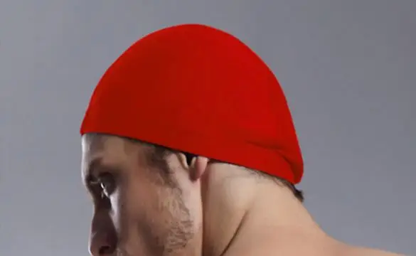 red swimming hat