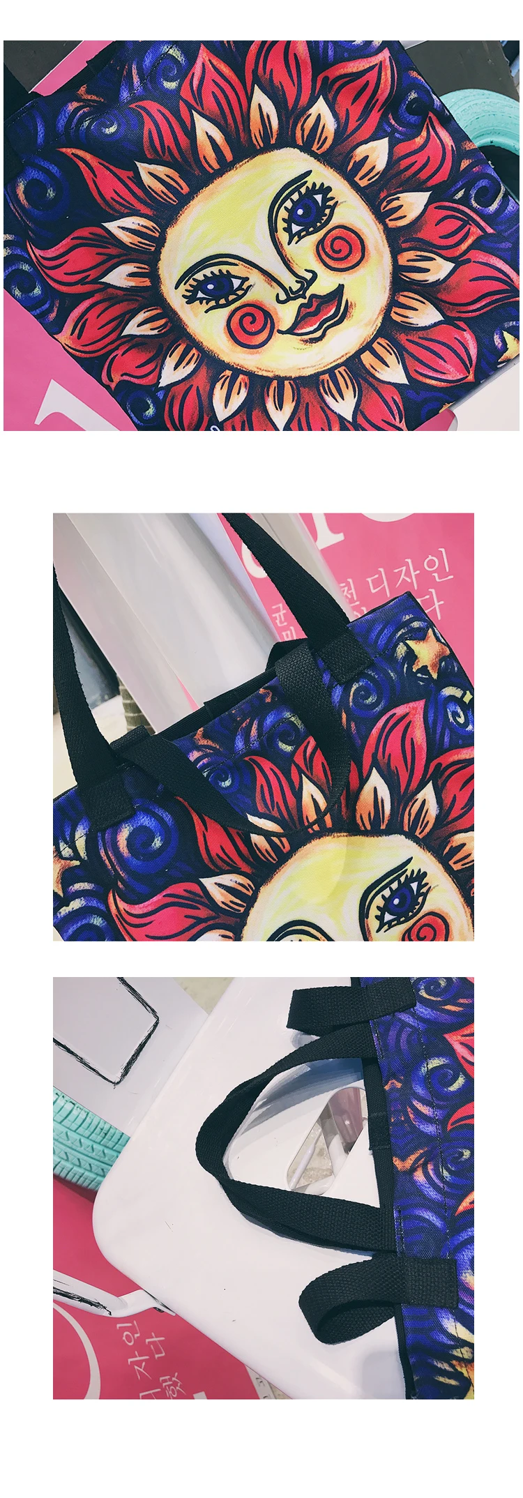 Menghuo Original Design New Tarot Canvas Handbags Printed Bags Beach Bags Large Capacity Tote Women Casual Shopping Bags Bolsa (34)