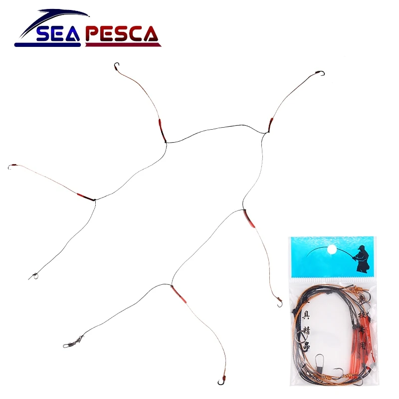 SEAPESCA عالية الكربون الصلب الخطافات مع 5 صغيرة هوك الحفارات قطب الصيد معالجة السحر Pesca الطعوم سلسلة هوك JK445
