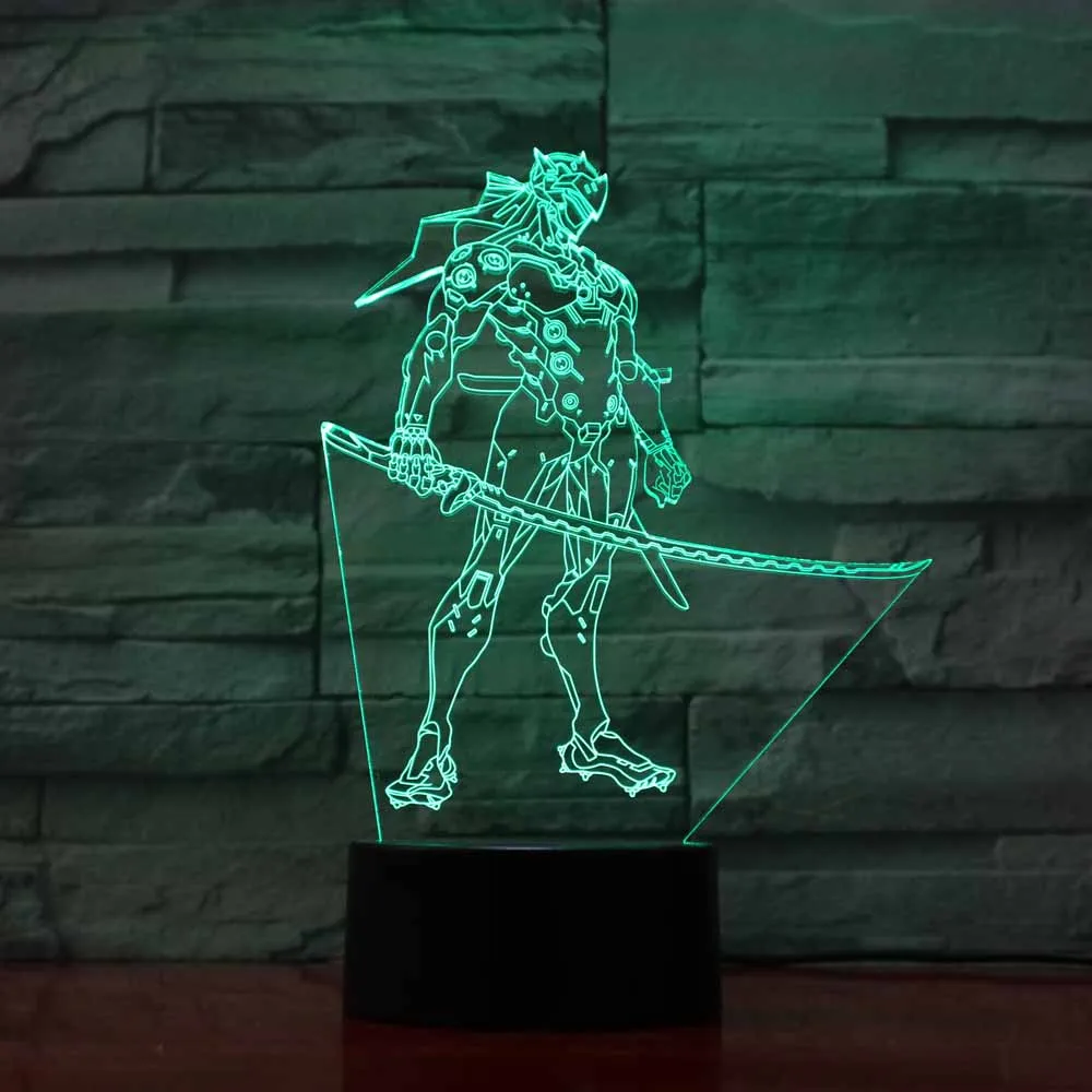 

3D LED Long Machete Warrior Modelling Desk Lamp USB 7 Colors Changing NightLight Touch Button Light Fixtures Bedroom Decor Gifts
