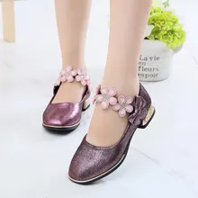 Hot style Childrens leather shoes Girl flower bows Rhinestone Princess Shoes Spring Autumn dancing Wedding Party Shoes