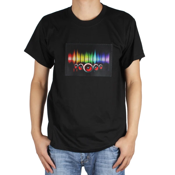 100% Cotton Sound activated LED Light Music T Shirt with Detachable EL ...