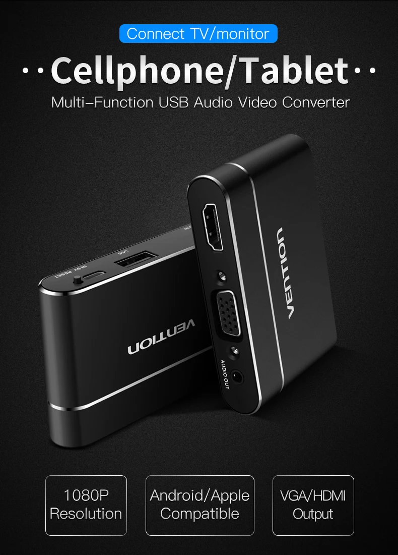 Vention USB к HDMI, VGA, аудио видео конвертер 3 в 1 USB цифровой av-адаптер для iPhone 8 Android USB аудио адаптер для samsung