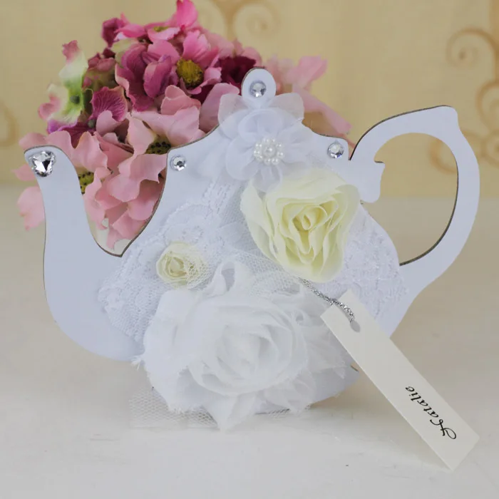 Handmade Unique Customized Teapot Shape Floral Wedding Invitation Card