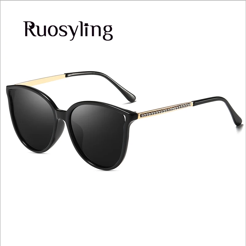 Ruosyling UV 400 Cat Eye Sunglasses Women Polarized Dark Sunglasses for Women Shades Girls Pink Lens Cat Eye Eyewear Diamond