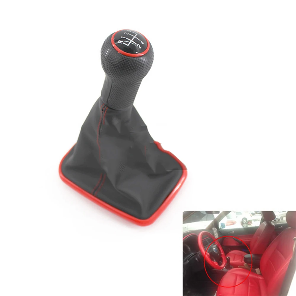 

5 Speed PU Leather Car Gear Shift Knob Gaitor Boot Shifter Kit With Dustproof Cover For VW Golf4 MK4 Bora Auto Gear Shift Knob