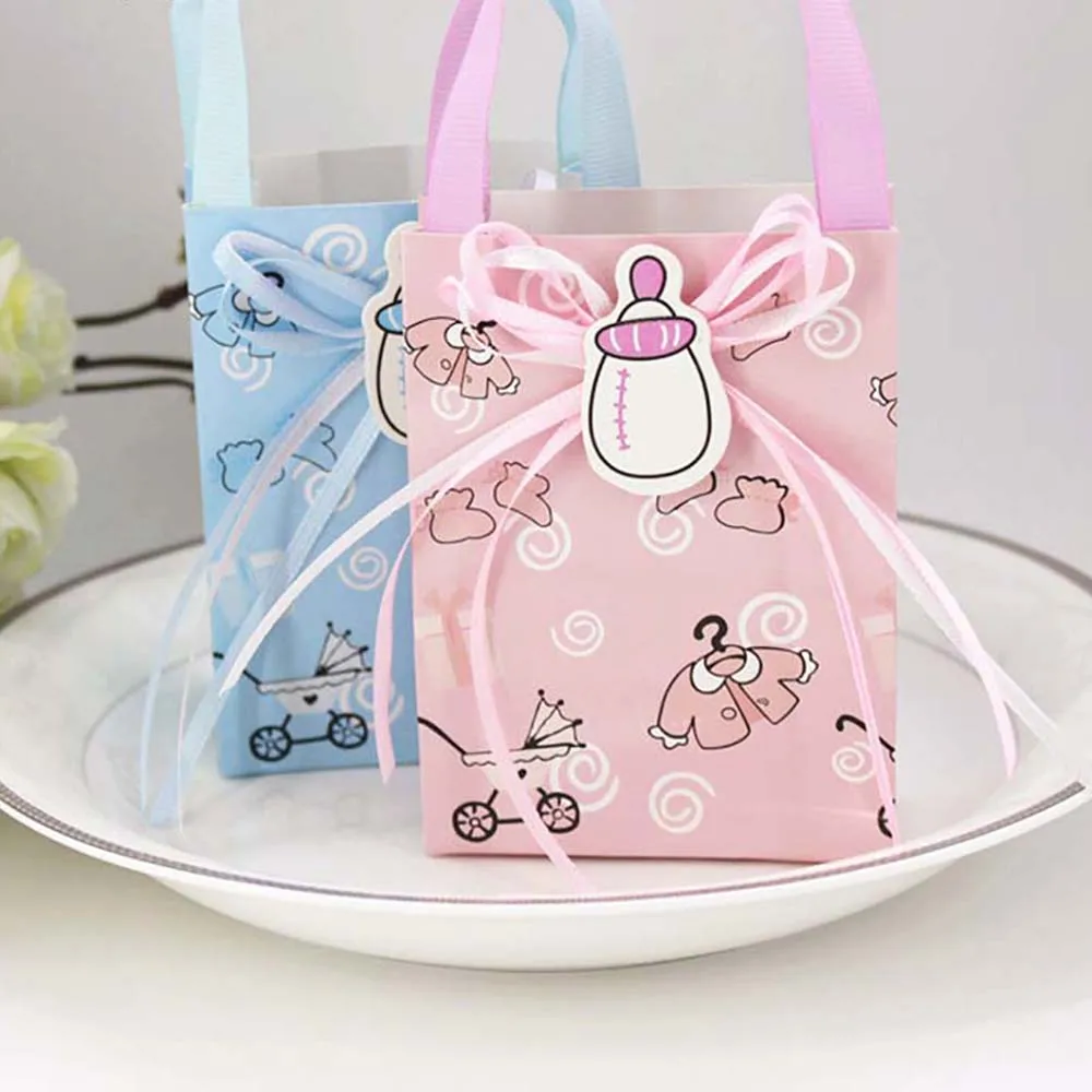 

10x7.5x3.5cm Baby shower gift bag Pink/blue Baby bottle candy box kids birthday party paper gift package chocolate snack bag