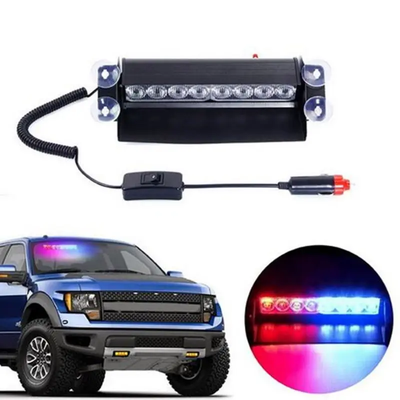 

Car Truck Emergency Flasher Dash Strobe Warning Light Day Running Flash Led Police Lights 8 LEDs 3 Flashing Modes 12V