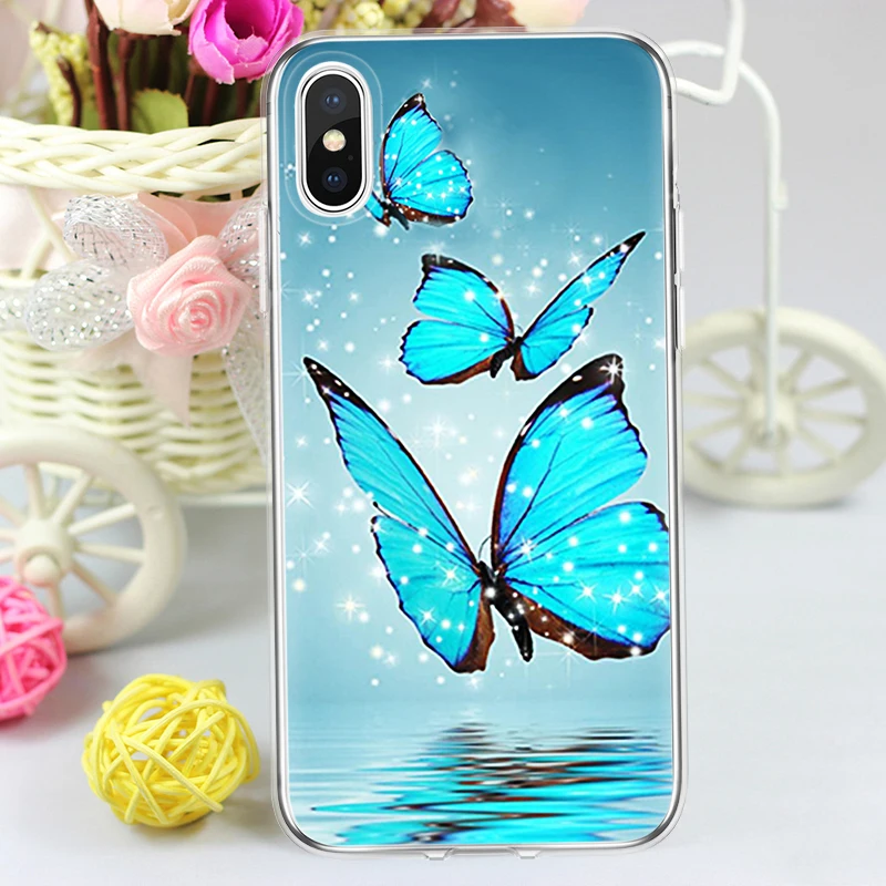 Gold Blue Butterfly Soft Phone Cases For iphone XR XS Max X 10 TPU Cover Phone Case For iphone X 6 7 8 Cover For iphone 7Plus