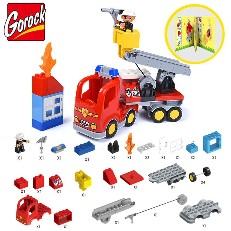 

Gorock Big Size 30PCS/SET City Fire Ladder Fire Engine Vehicle Large Particles Fireman Building Block DIY Brick Toy Kids Gift