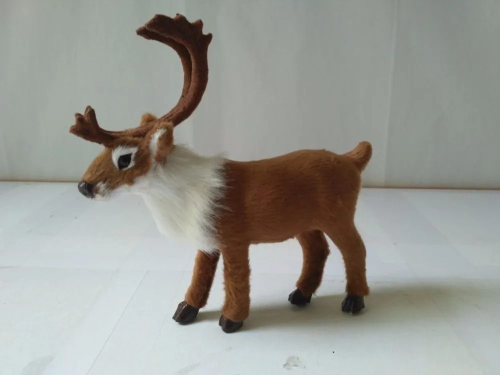 

about 15x14cm artificial brown reindeer model,polyethylene&faux furs handicraft Figurines prop, home decoration toy gift a1814