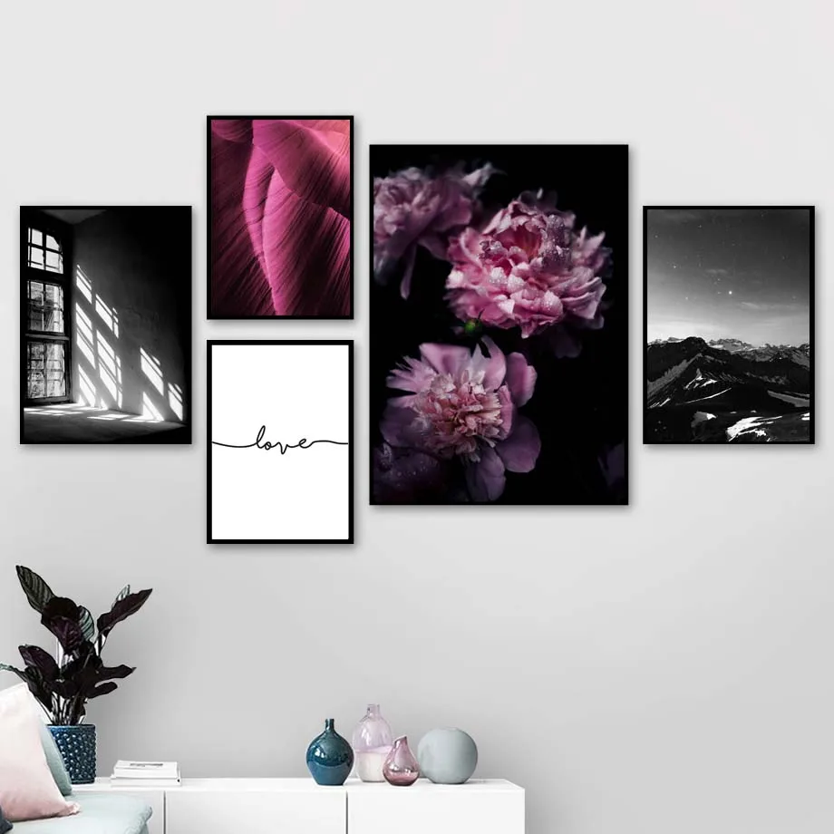 

Peony Window Mountain Bridge Love Quotes Wall Art Canvas Painting Nordic Posters And Prints Wall Pictures For Living Room Decor