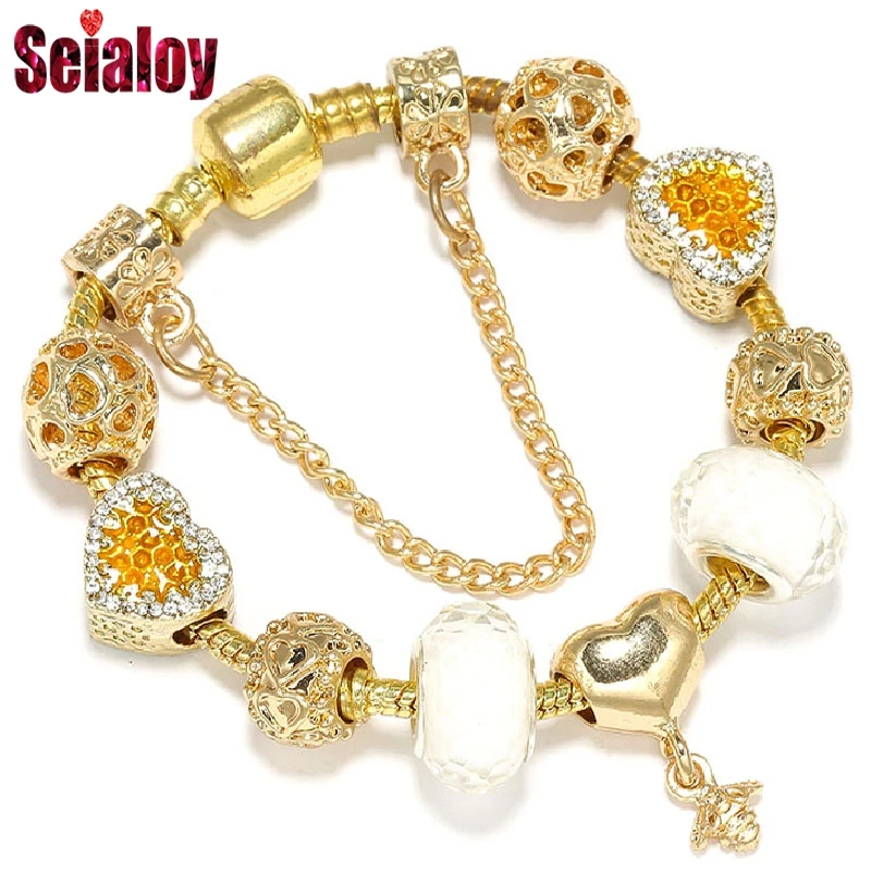 

SEIALOY Factory Hot New Love Bees Bracelets For Men Women Gold Zircon Lovers Girls Pandora Friendship Charm Jewelry Gift