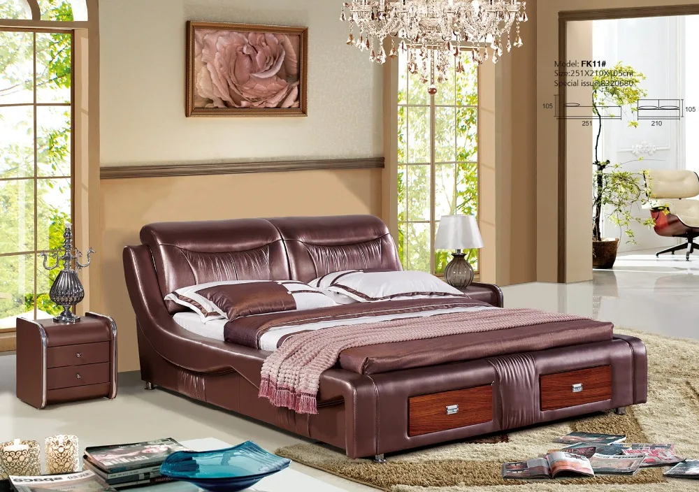 Спальня мебель Топ Натуральная кожа двуспальная кровать