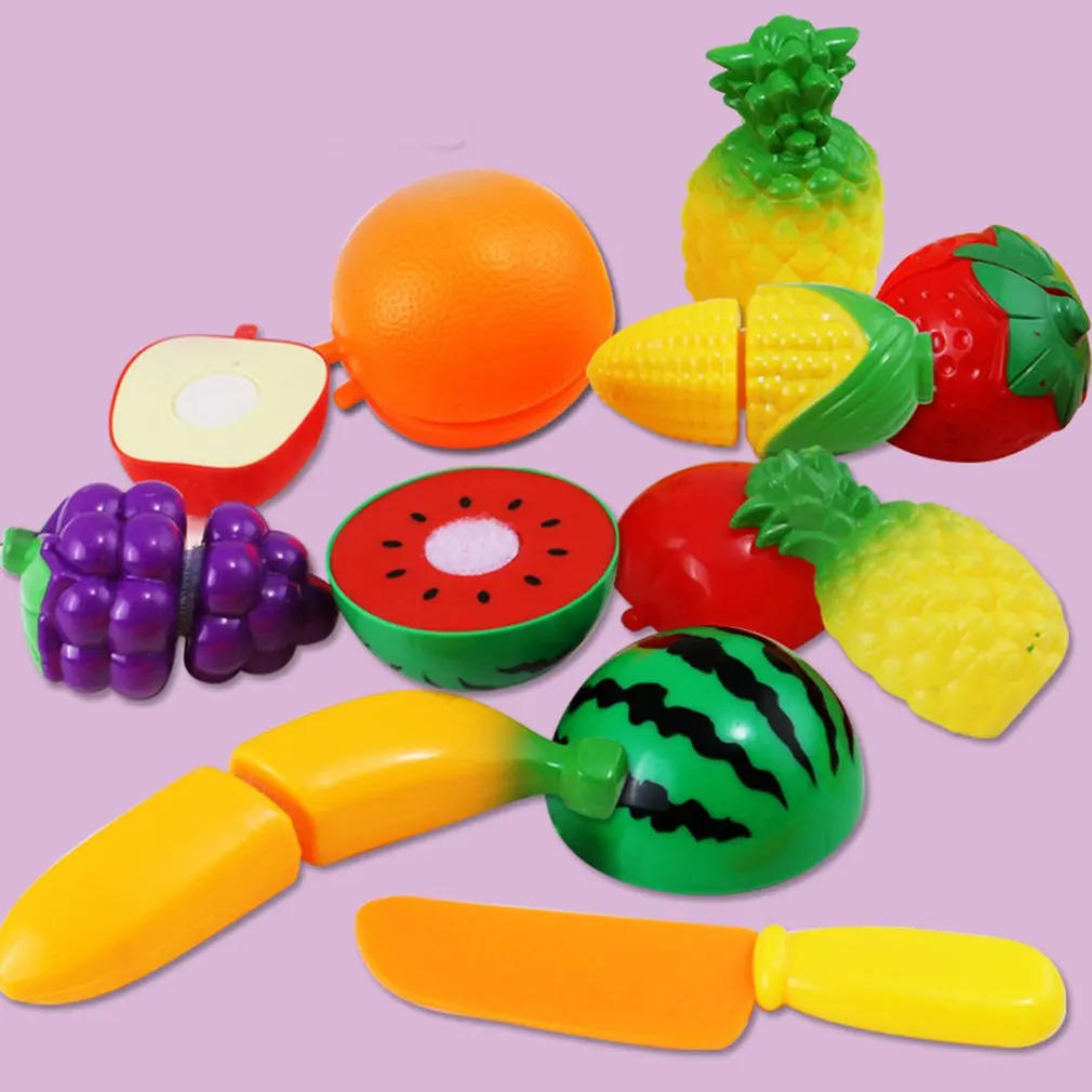 Hot ! 9pcs Kids Pretend Role Play Kitchen Toy Cutting Fruit Vegetables Food Toys Creative Simulate Kitchen Tableware Pretend Toy