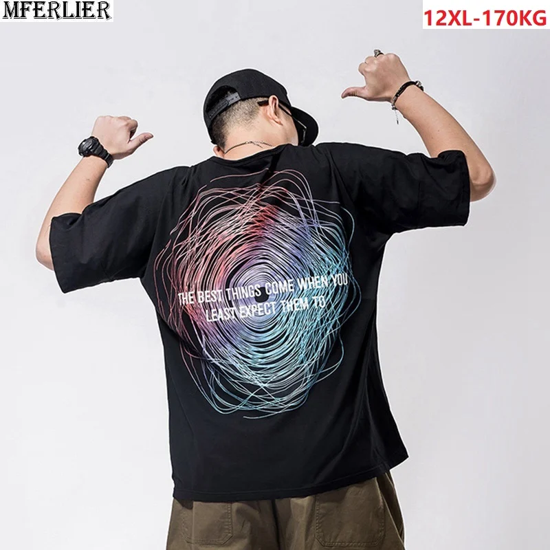 

men geometric Creative novel t-shirt short sleeve plus size big 8XL 10XL 12XL letter tees high street summer tshirt cool tops 54