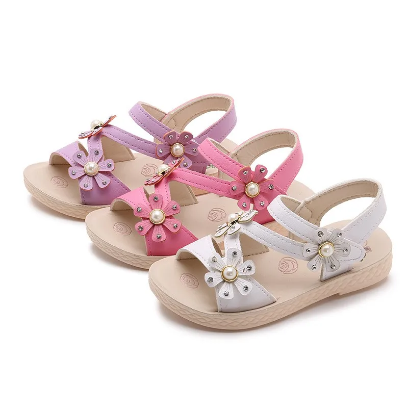 

Baby Girls Anti-Slip Beach Shoes Size 21-37 Summer Children Sandals Flower Girls Princess Shoes Kids Flat Sandals