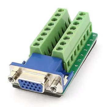 

D-SUB DB15 VGA Female 15Pin Jack Port to Terminal Breakout Board Connectors