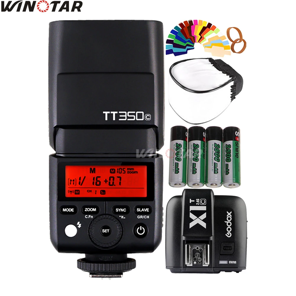 Godox Mini Speedlite TT350C Camera Flash TTL HSS + X1T C Trigger + 4x