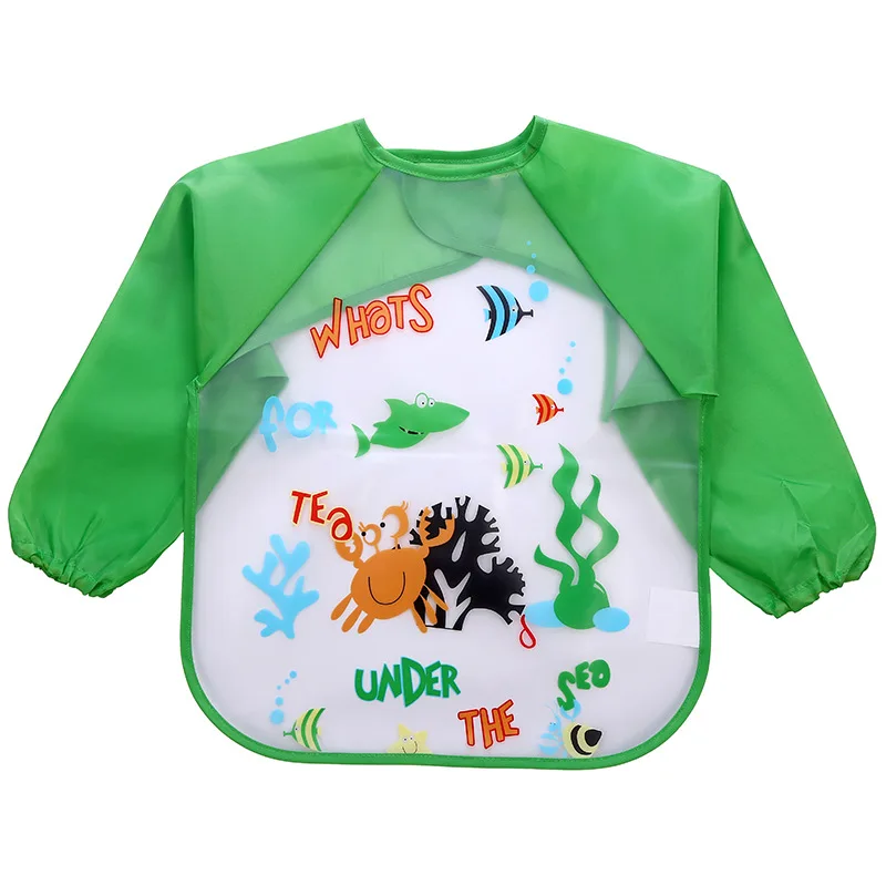 Детские нагрудники с длинными рукавами и рисунками животных; Детский комбинезон; одежда для кормления; мягкая водонепроницаемая одежда для малышей - Цвет: green crab
