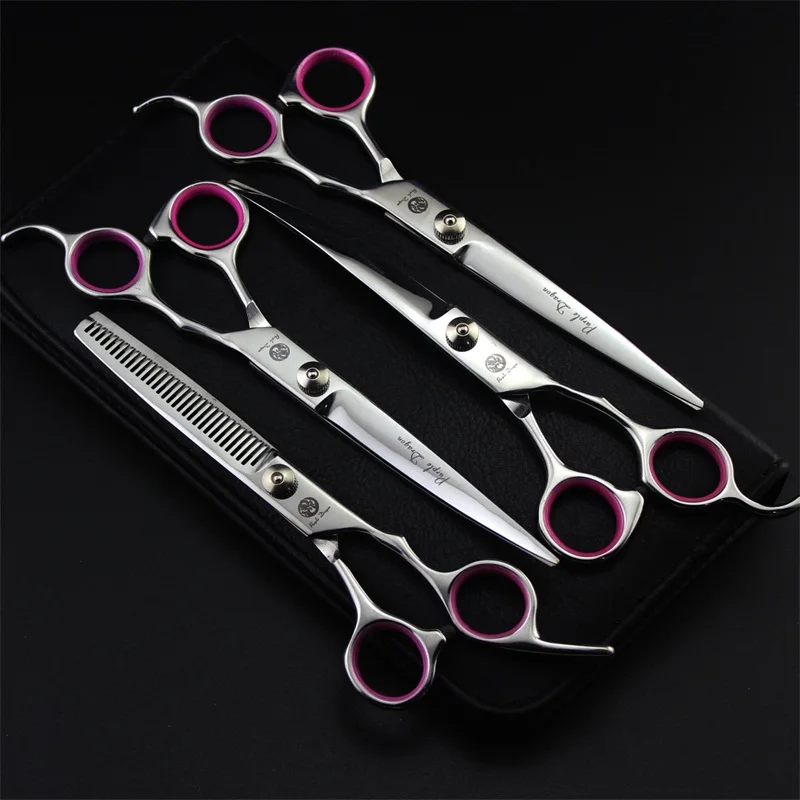  Purple dragon 7.0 inch Professional pet scissors for dog grooming Shears Straight & Thinning & Curved Scissors 4pcsset++ Case (1)
